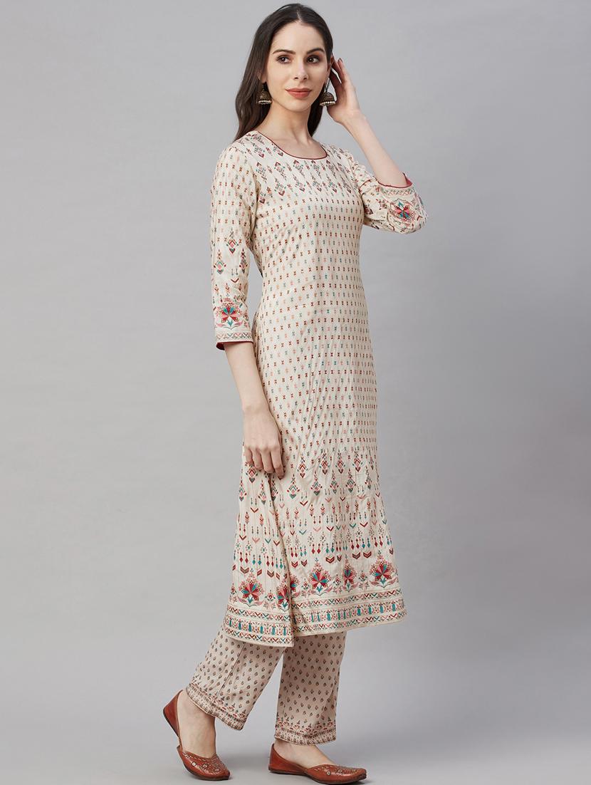 beige printed suit set - 18433621 - Zoom Image - 2