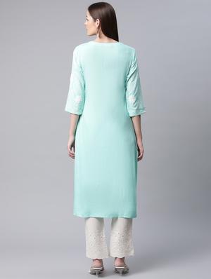 light blue kurta pant set - 18433632 - Standard Image - 3