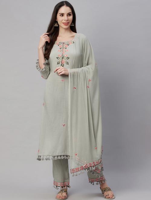embroidered kurta suit set - 18433657 - Standard Image - 1