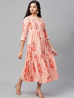 floral printed tiered ethnic dress - 18433815 - Standard Image - 2