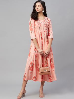 floral printed tiered ethnic dress - 18433815 - Standard Image - 3