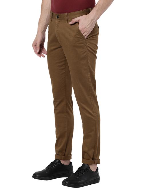 brown solid casual trouser - 18434875 - Standard Image - 1