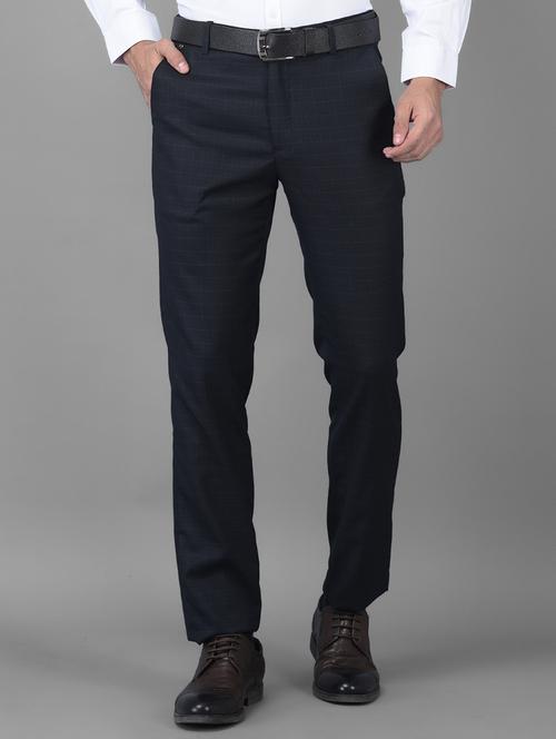 navy blue checkered formal trouser - 18434980 - Standard Image - 1