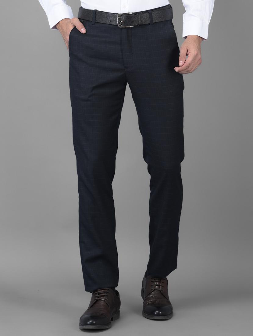 navy blue checkered formal trouser - 18434980 - Zoom Image - 1