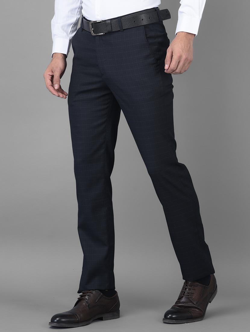 navy blue checkered formal trouser - 18434980 - Zoom Image - 2