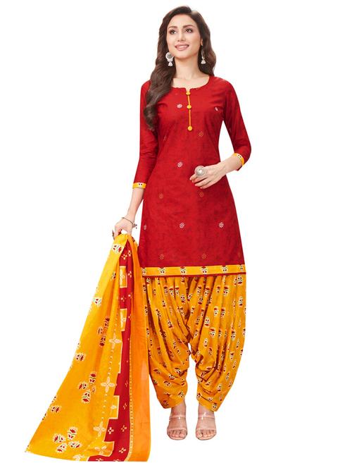 red salwar unstitched suit - 18435129 - Standard Image - 1