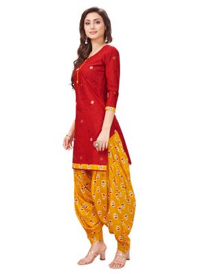 red salwar unstitched suit - 18435129 - Standard Image - 2