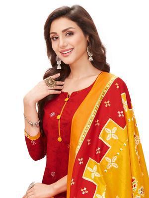 red salwar unstitched suit - 18435129 - Standard Image - 4