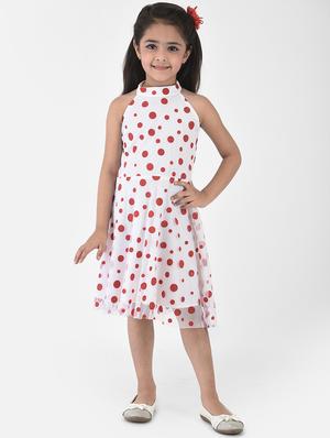 girls white polka dot flared frock - 18435139 - Standard Image - 2