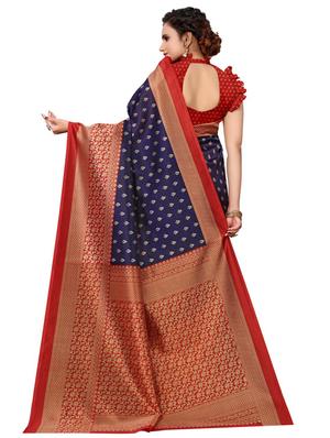 navy art silk printed saree with blouse - 18436026 - Standard Image - 2
