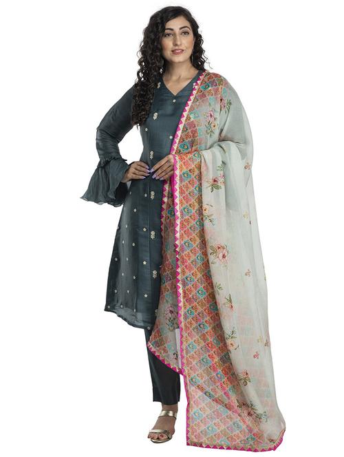 multi colored silk blend printed dupatta - 18436228 - Standard Image - 1