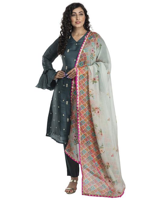 grey printed dupatta - 18436228 -  Standard Image - 0