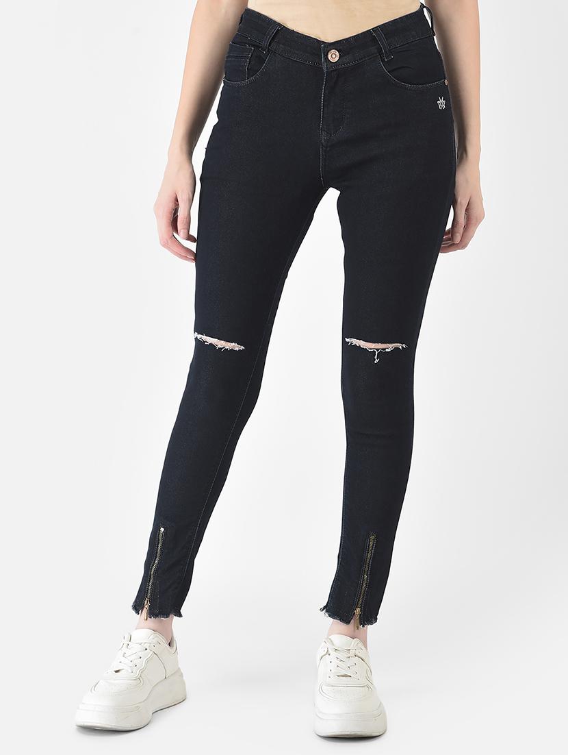 mid rise knee slit denim jean - 18436603 - Zoom Image - 1