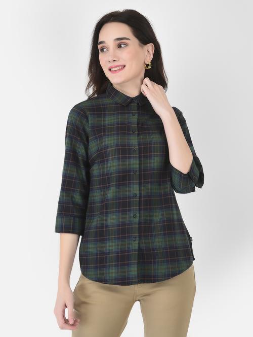 three-quarter sleeved checkered regular shirt - 18436624 - Standard Image - 1