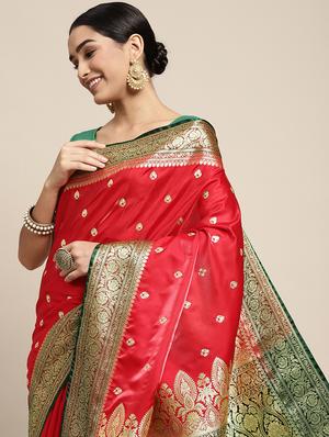 golden zari work woven saree with blouse - 18436692 - Standard Image - 3
