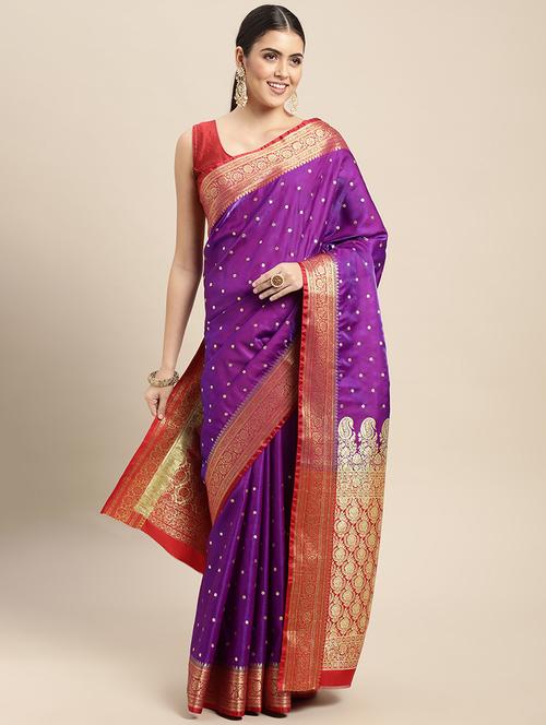 golden zari work woven saree with blouse - 18436694 - Standard Image - 1