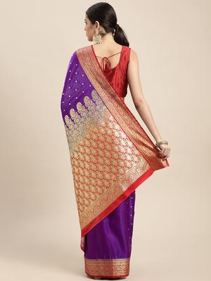 golden zari work woven saree with blouse - 18436694 - Standard Image - 2