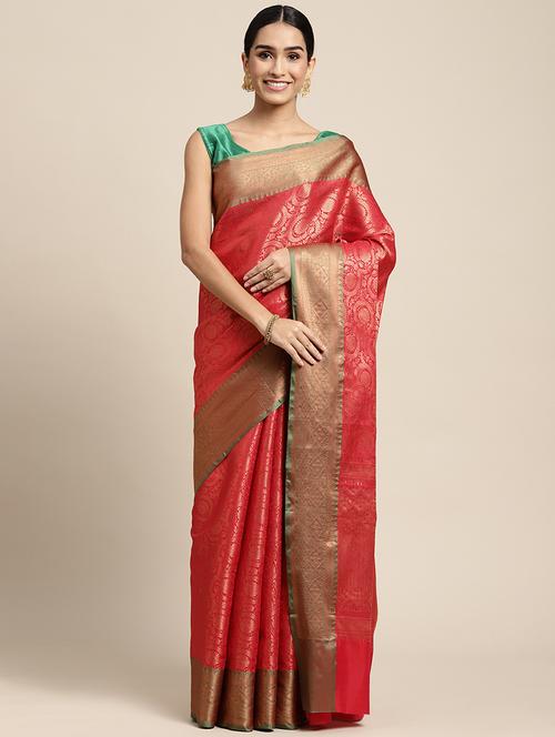 golden zari work woven saree with blouse - 18436706 - Standard Image - 1
