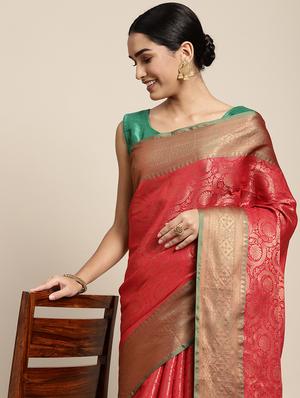 golden zari work woven saree with blouse - 18436706 - Standard Image - 3