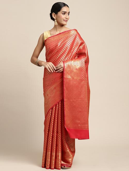golden zari work woven saree with blouse - 18436716 - Standard Image - 1