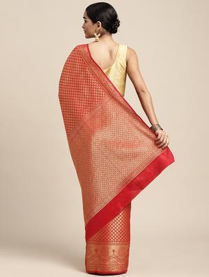 golden zari work woven saree with blouse - 18436716 - Standard Image - 2