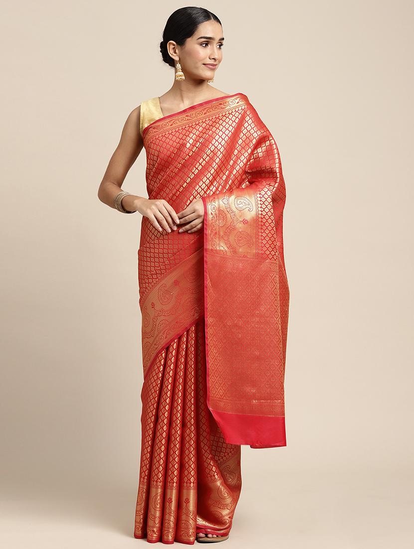 golden zari work woven saree with blouse - 18436716 - Zoom Image - 1
