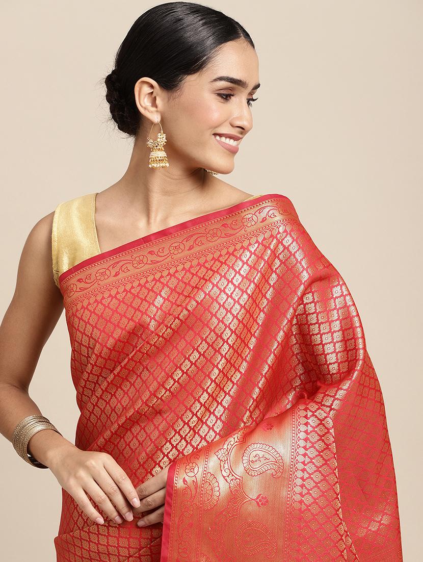 golden zari work woven saree with blouse - 18436716 - Zoom Image - 3
