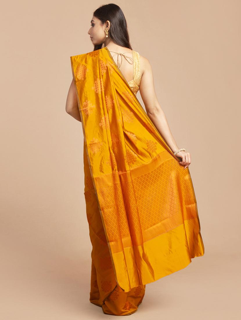 golden zari work woven saree with blouse - 18436725 - Zoom Image - 2