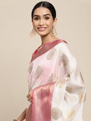 golden zari work woven saree with blouse - 18436764 - Standard Image - 3
