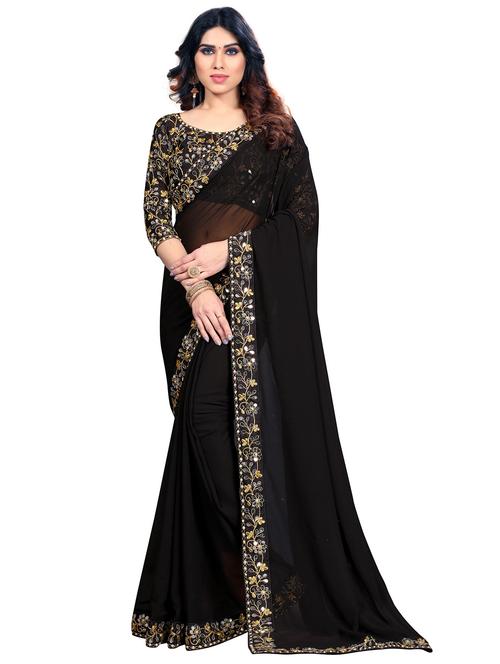 plain lace bordered saree with blouse - 18437249 - Standard Image - 1