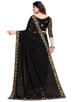 plain lace bordered saree with blouse - 18437249 - Standard Image - 2