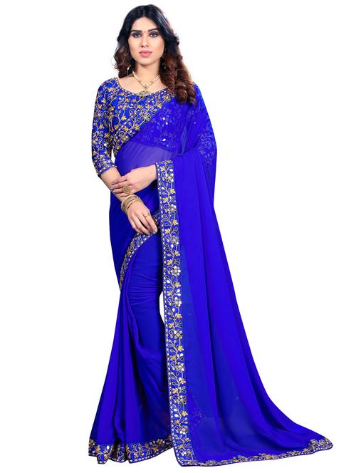 plain lace bordered saree with blouse - 18437250 - Standard Image - 1