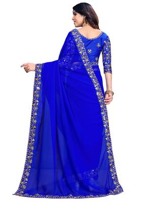 plain lace bordered saree with blouse - 18437250 - Standard Image - 2