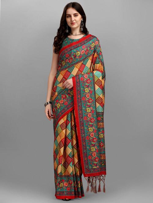 multi colored silk printed saree with blouse - 18437339 - Standard Image - 1