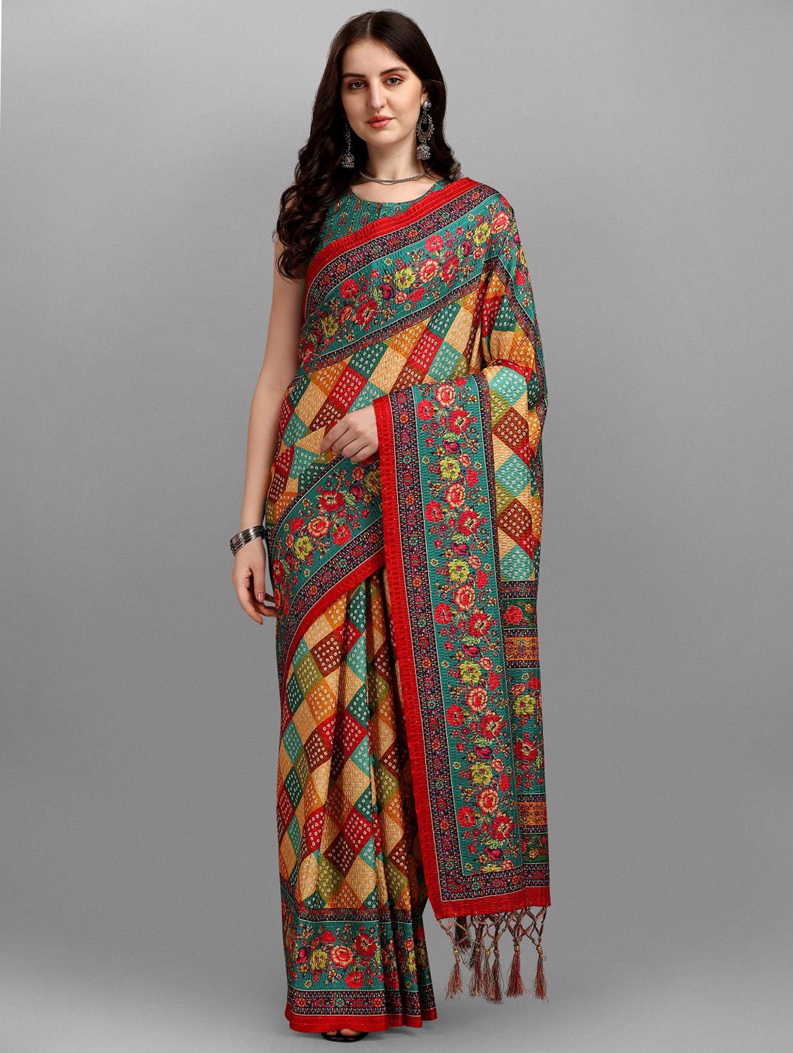 multi colored silk printed saree with blouse - 18437339 - Zoom Image - 1