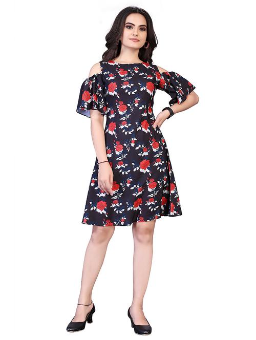 cold shoulder printed fit & flare dress - 18437466 - Standard Image - 1