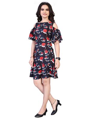 cold shoulder printed fit & flare dress - 18437466 - Standard Image - 2