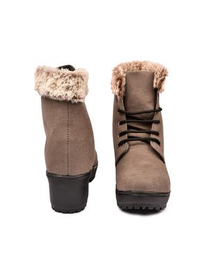 women grey ankle length lace up boot - 18437672 - Standard Image - 3