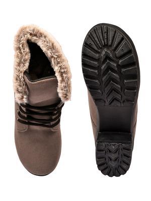 women grey ankle length lace up boot - 18437672 - Standard Image - 4