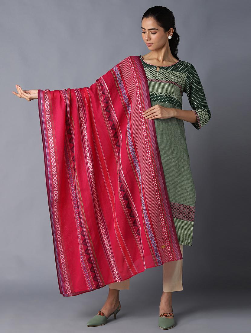 striped dobby work woven dupatta - 18438008 - Zoom Image - 1
