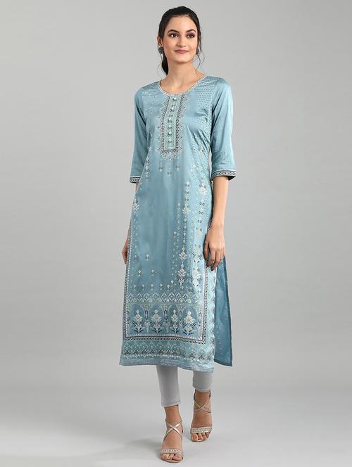blue floral straight kurta - 18438012 - Standard Image - 1