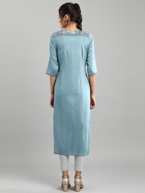blue floral straight kurta - 18438012 - Standard Image - 3