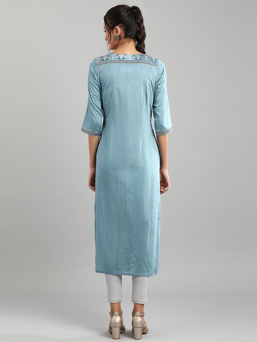 blue floral straight kurta - 18438012 - Zoom Image - 3