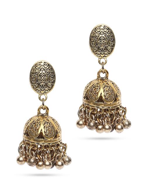 metal gold jaali design jhumka earring - 18438094 - Very Small Image - 1
