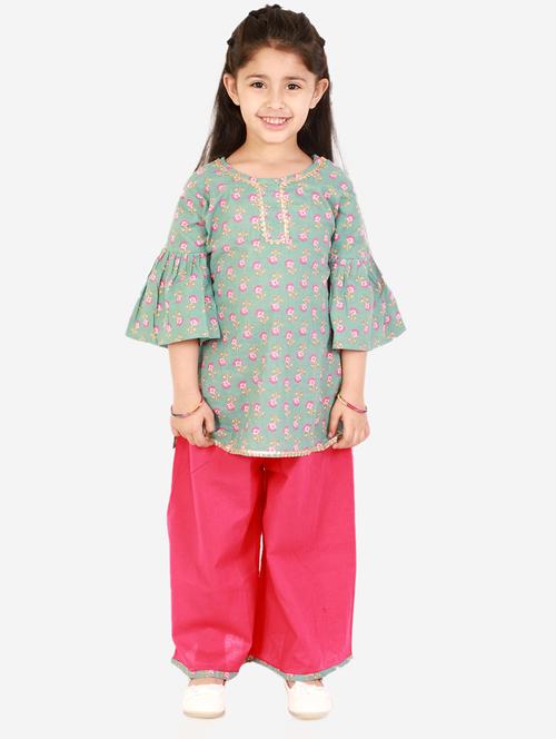 sea green floral kurta palazzo set - 18438497 - Standard Image - 1