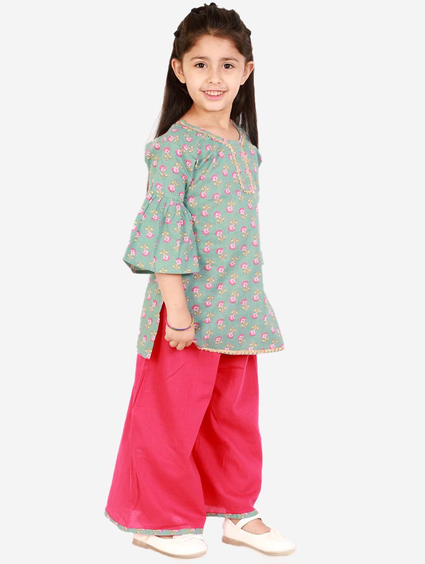 sea green floral kurta palazzo set - 18438497 - Zoom Image - 2
