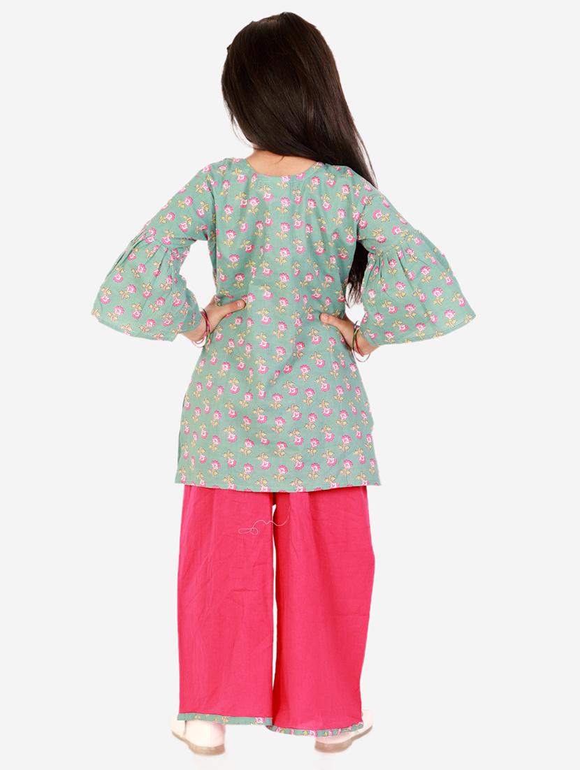 sea green floral kurta palazzo set - 18438497 - Zoom Image - 3