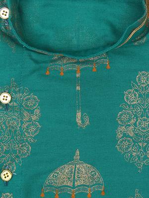 boys teal green block printed dhoti kurta set - 18438507 - Standard Image - 6