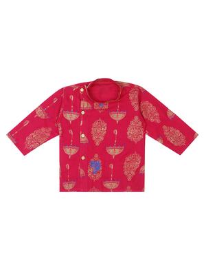 boys pink block printed dhoti kurta set - 18438509 - Standard Image - 3