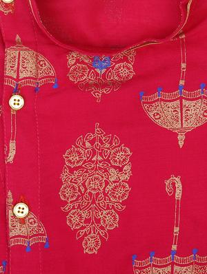 boys pink block printed dhoti kurta set - 18438509 - Standard Image - 6